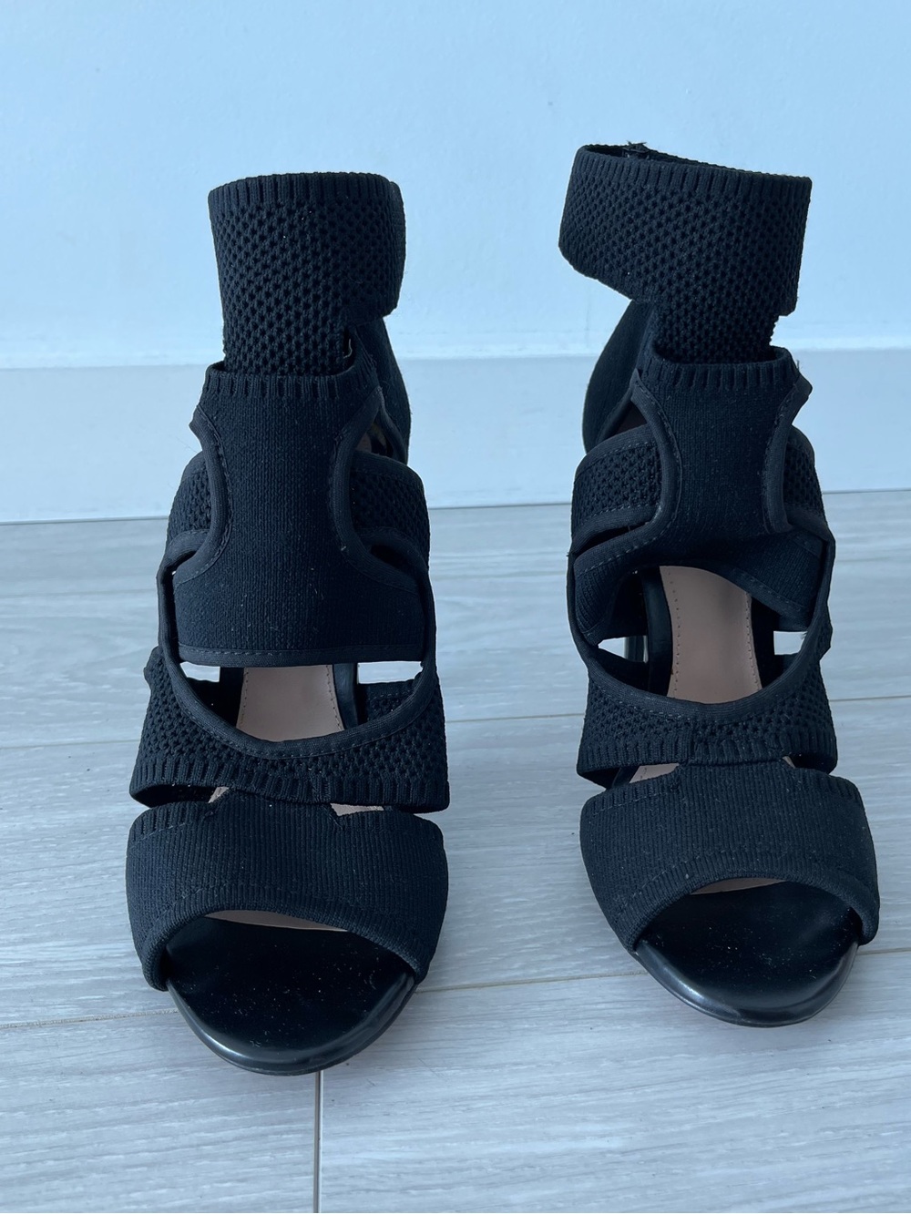 Zara Black Elastic Stretch Open-Toe Heels Size 40